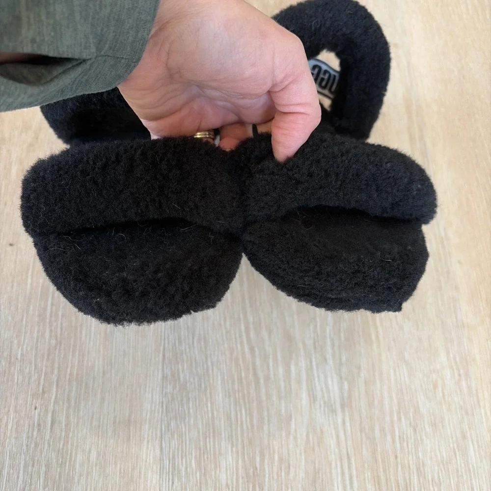 UGG Fluff Yeah‎ Women's Size 4 Fur Slide Sandals Slippers Black Comfort